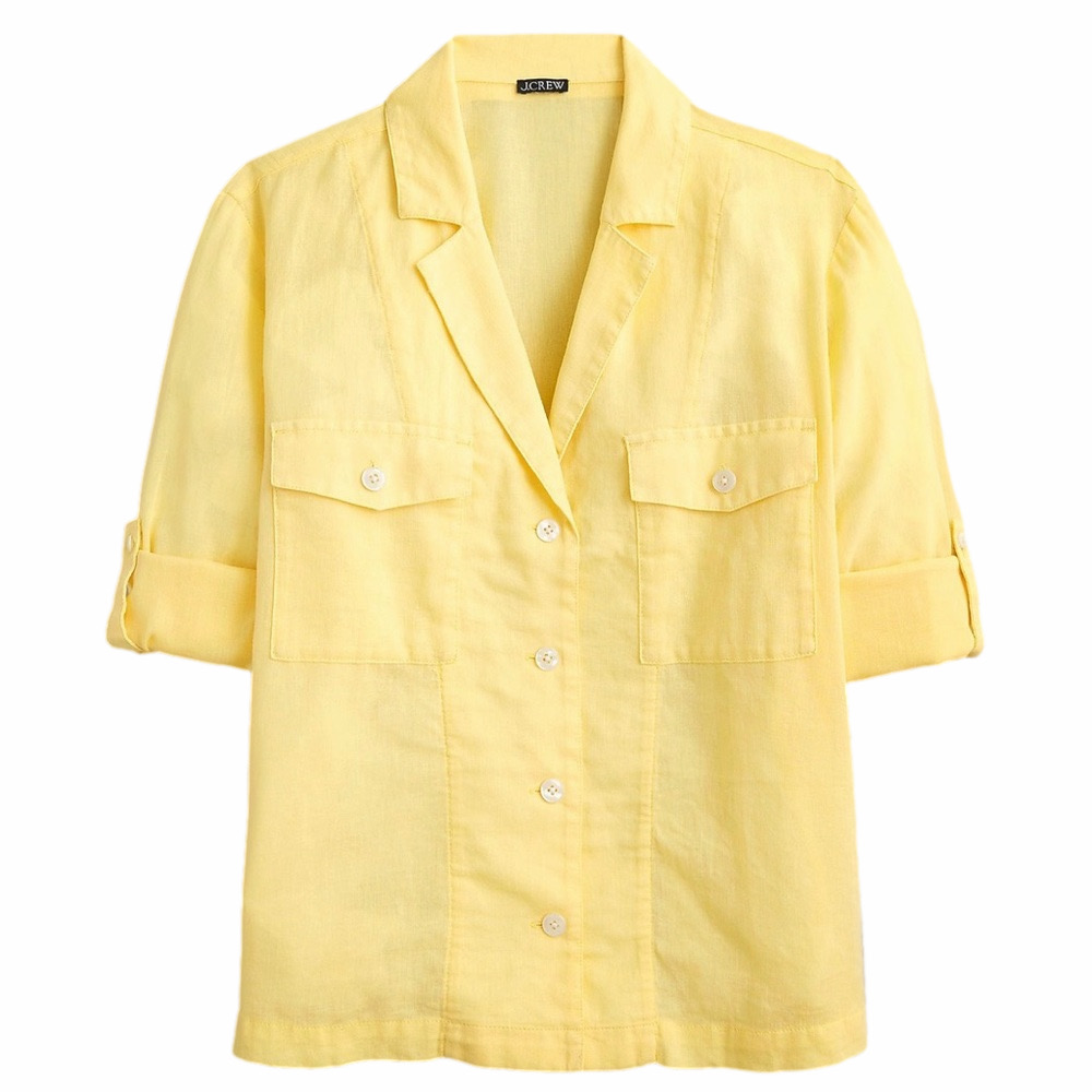 J. Crew Pale Yellow Linen-Blend Camp Shirt